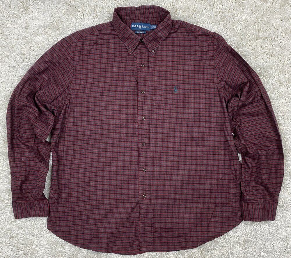 Ralph Lauren Custom Fit Shirt Mens XXL Red Plaid Long Sleeve Button Down